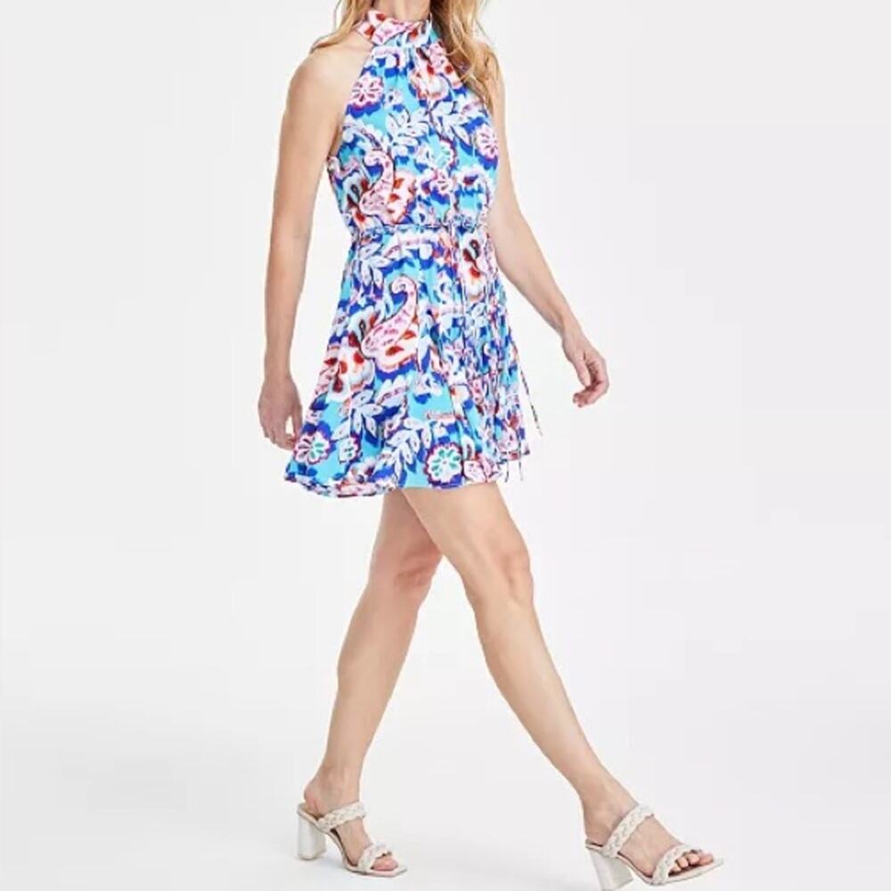 Sam Edelman Women's Oversized Paisley Print Halter Dress Blue Multi Sz 12 NWT - Picture 4 of 10